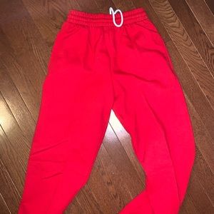 red sweatpants